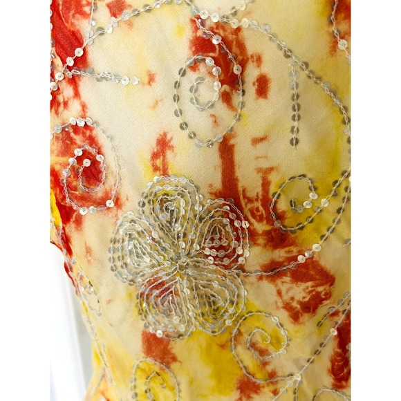 Y2k orange and yellow flowy sequined boho top Small - Picture 4 of 5